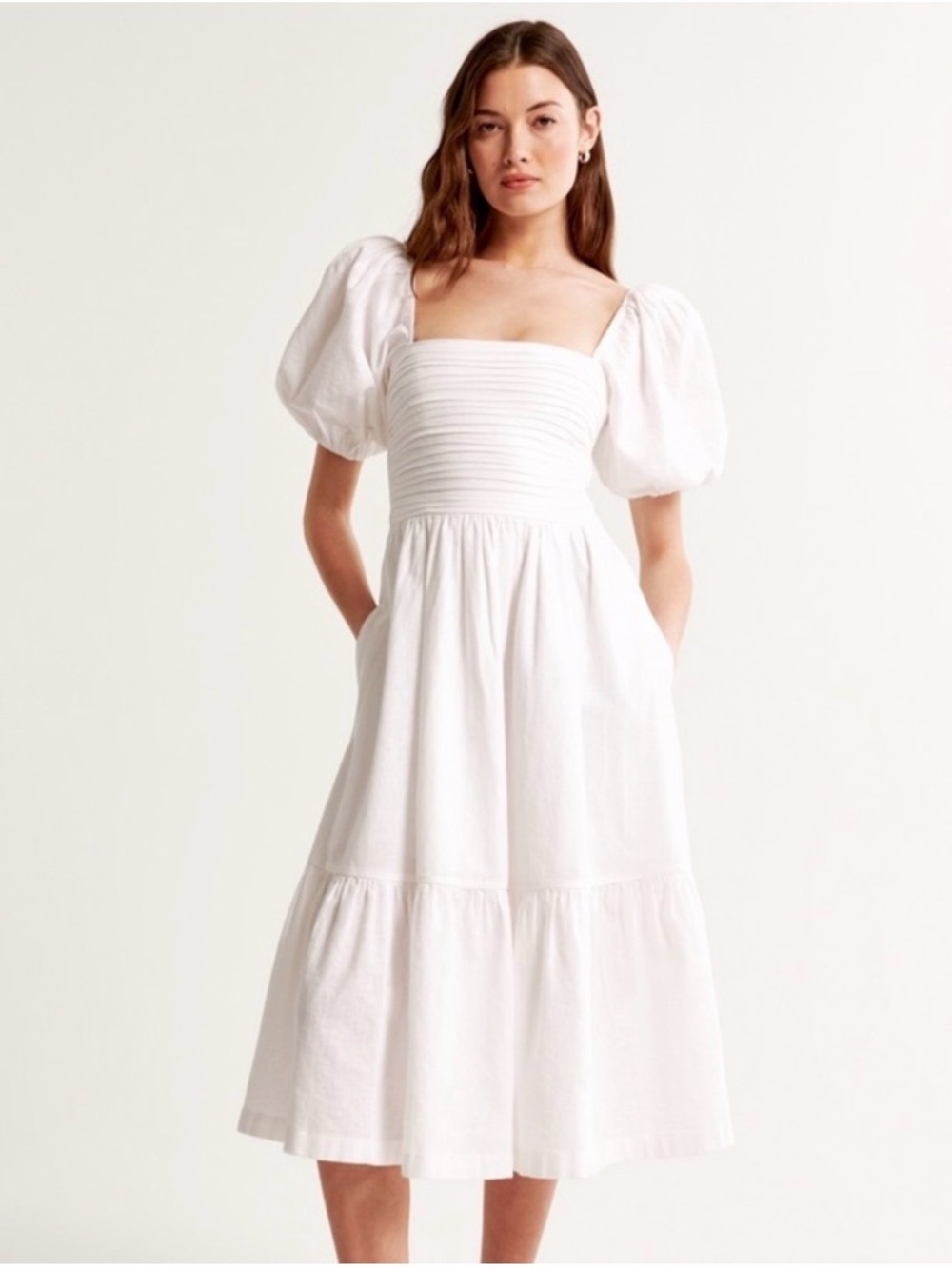 Abercrombie Emerson Linen-Blend Puff Sleeve Midi Dress NWT